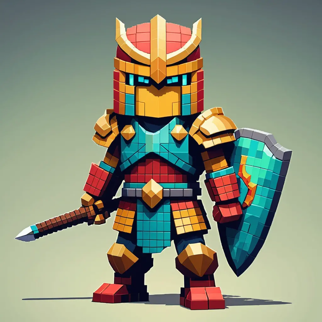 Pixel art warrior holding a stick like a sword