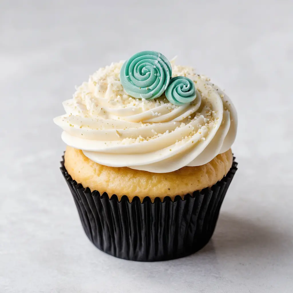 New Year cupcake with creamy frosting on white background