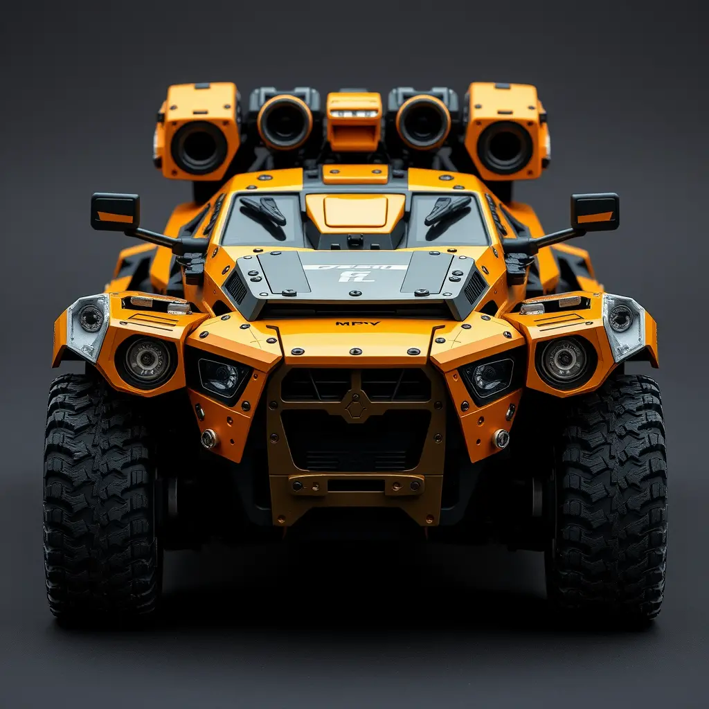 Front view macro of armored vehicle mechanical punk design