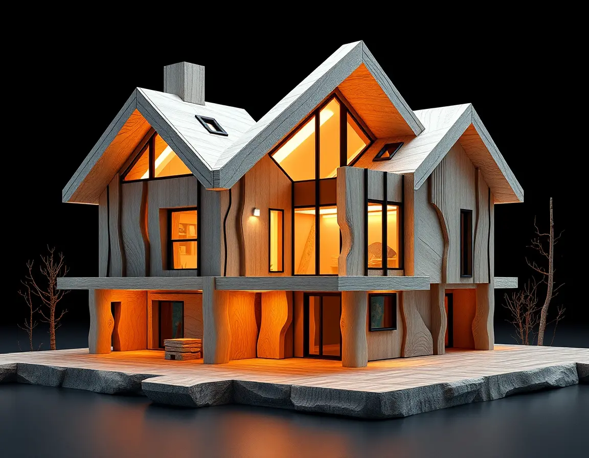 Futuristic minimalist geometric house in digital illustration