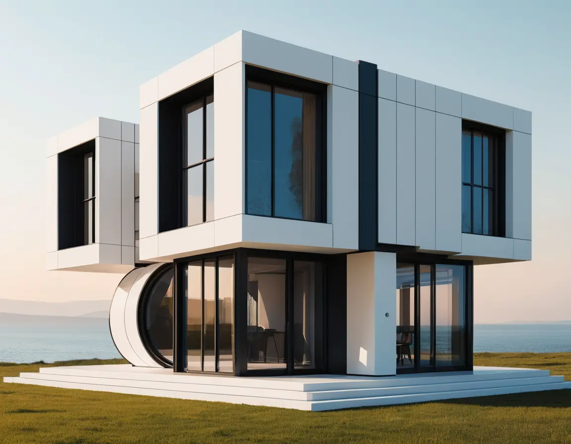 Futuristic geometric house in minimalist digital illustration
