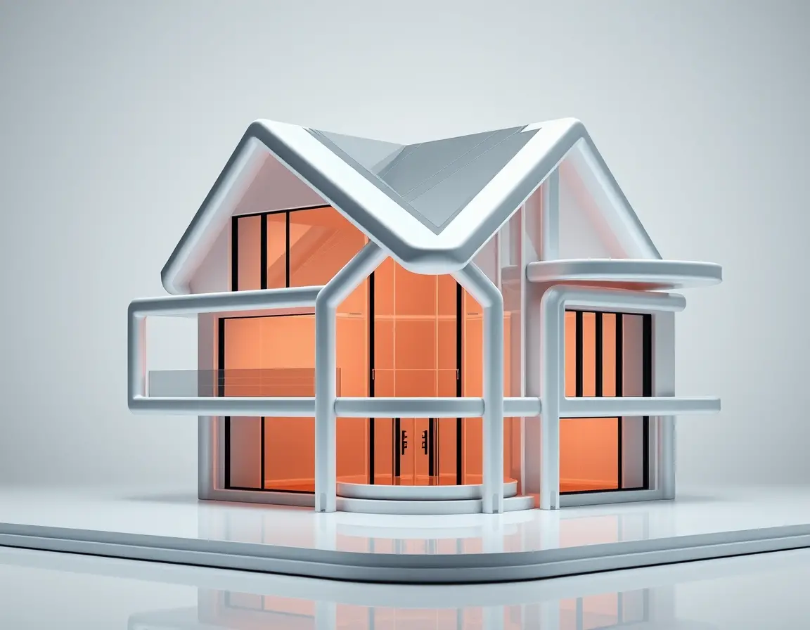 Futuristic geometric house in minimalist digital illustration