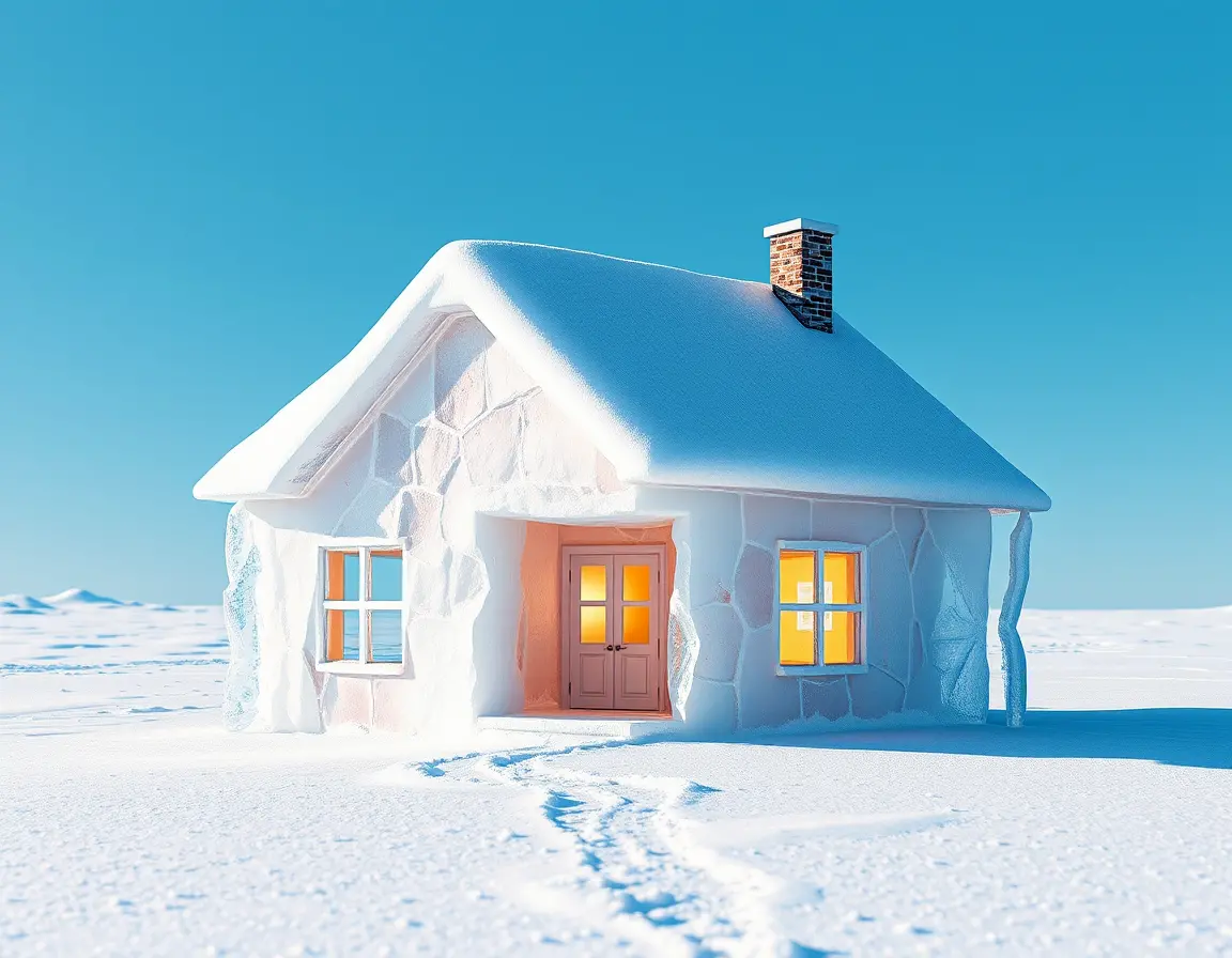 Macro digital illustration of an ice house in abstract style