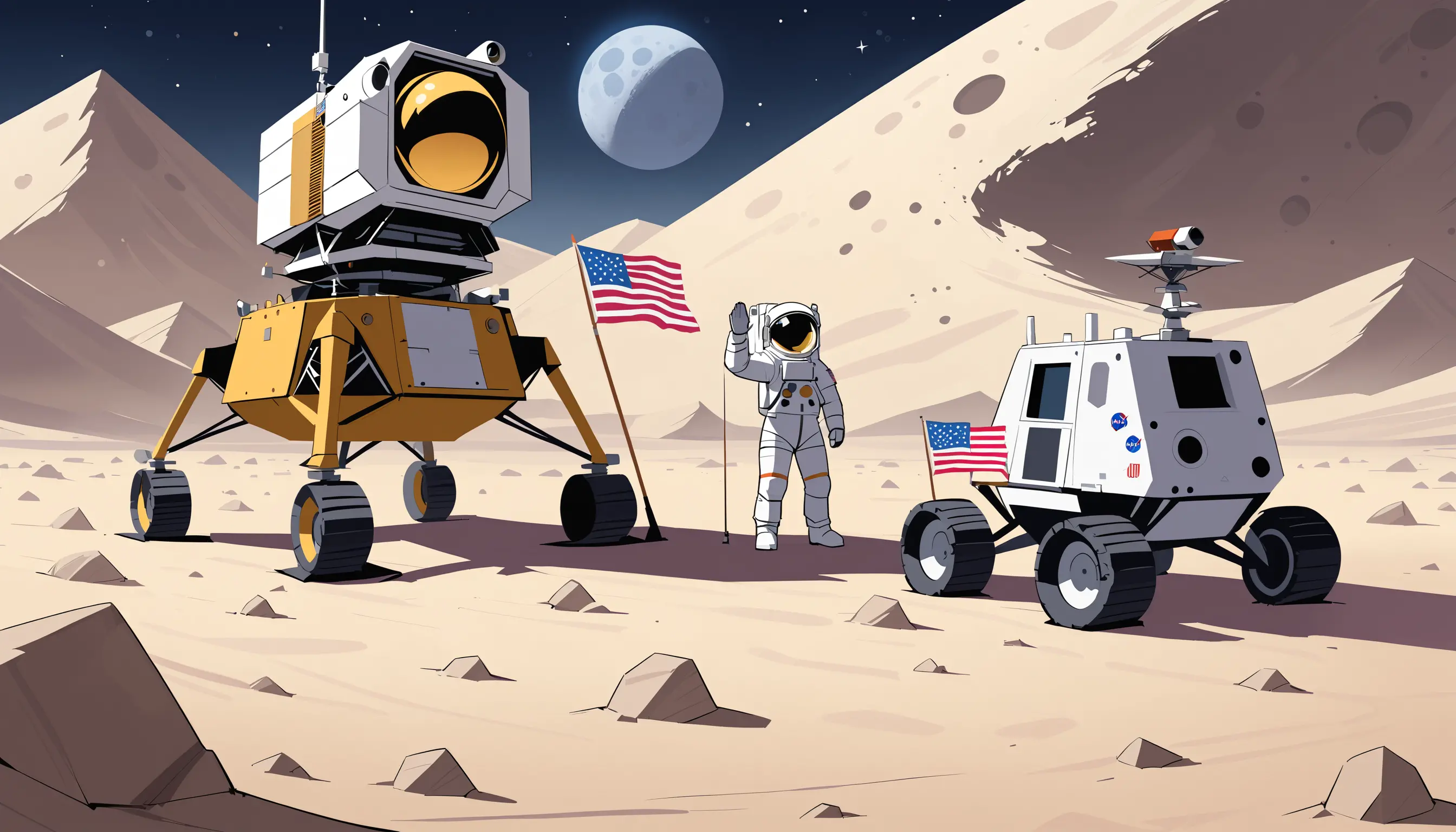 Astronaut Saluting Beside Flag On The Lunar Surface