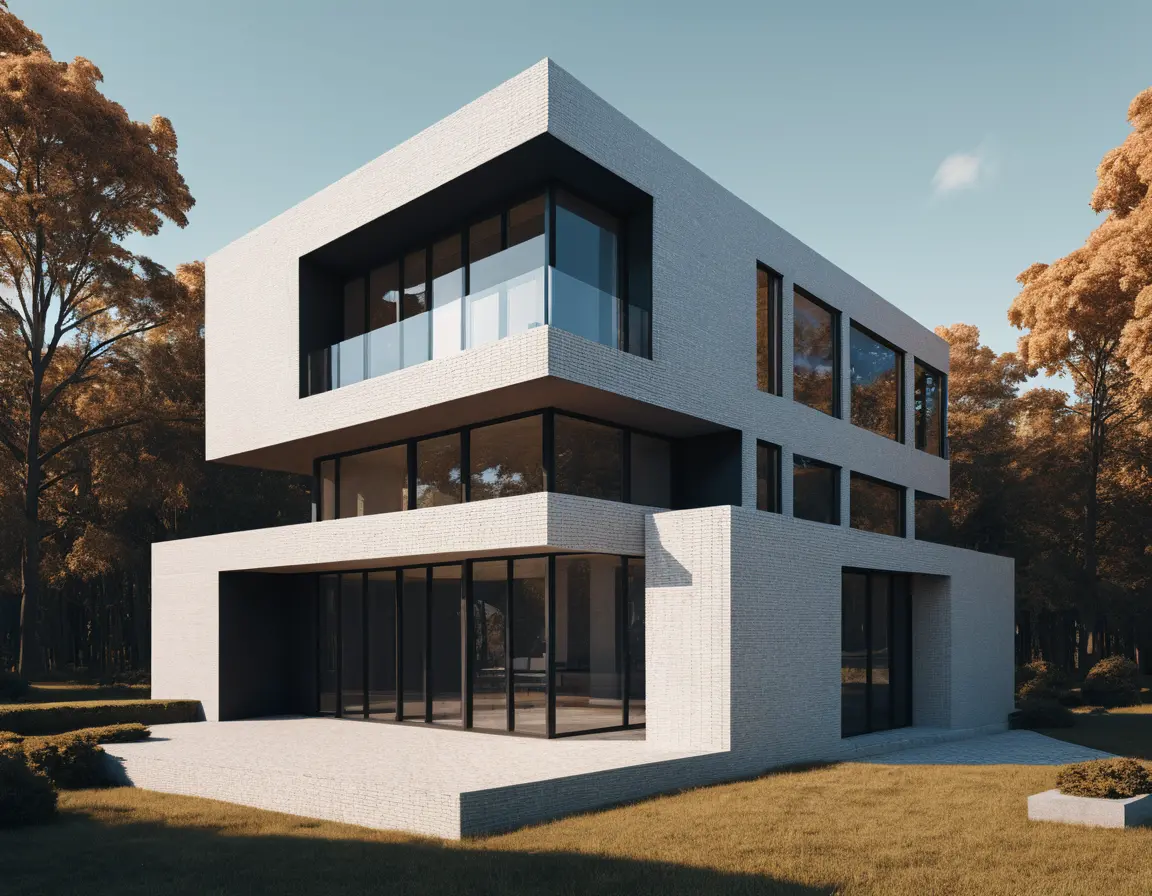 Futuristic minimalist brick house in geometric digital art