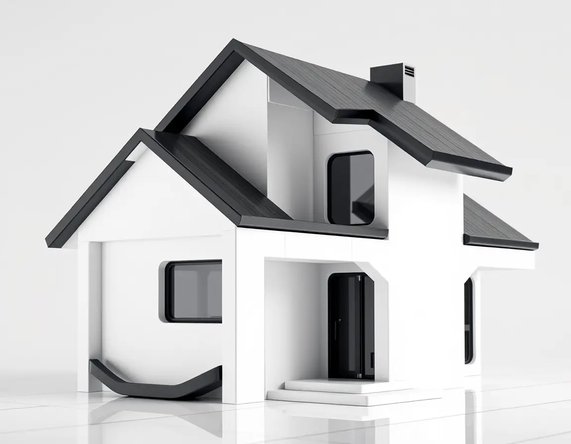 Futuristic geometric house in sleek digital Bauhaus style