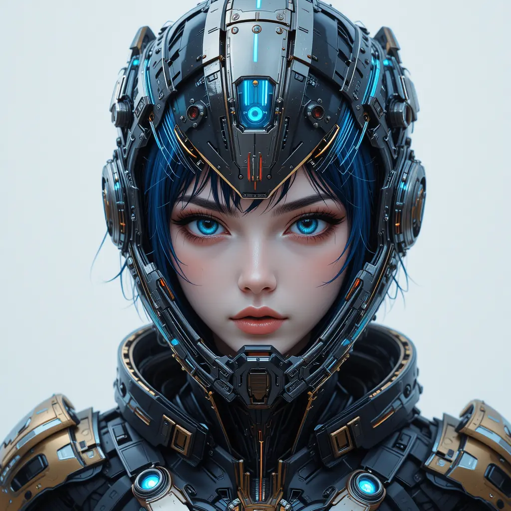 Anime cyberpunk woman with futuristic glowing helmet portrait