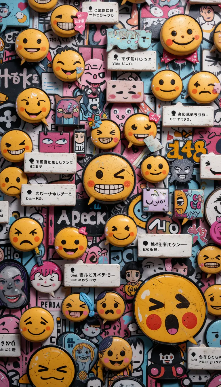 Colorful graffiti style wallpaper with cartoon emojis