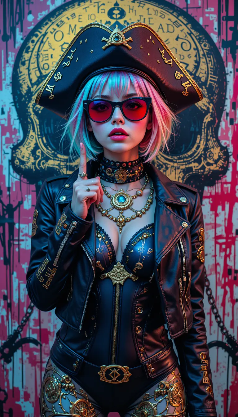 Rebellious punk fantasy girl with skull street art