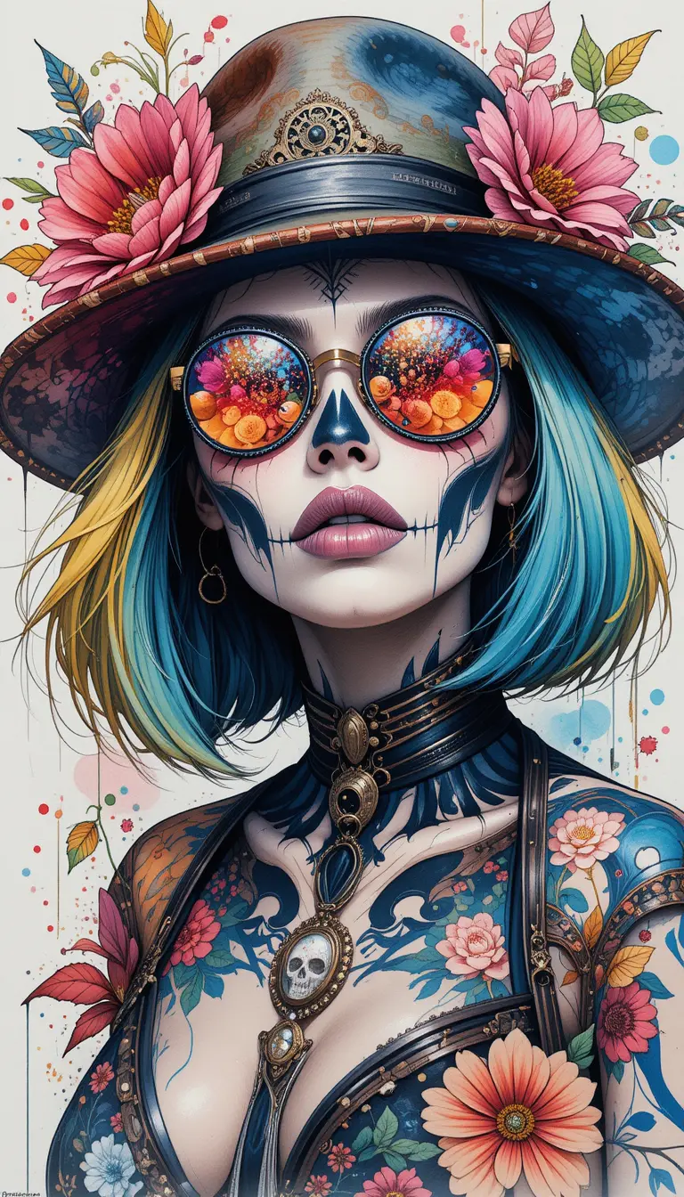 Watercolor portrait of a beautiful girl in stylish fashion