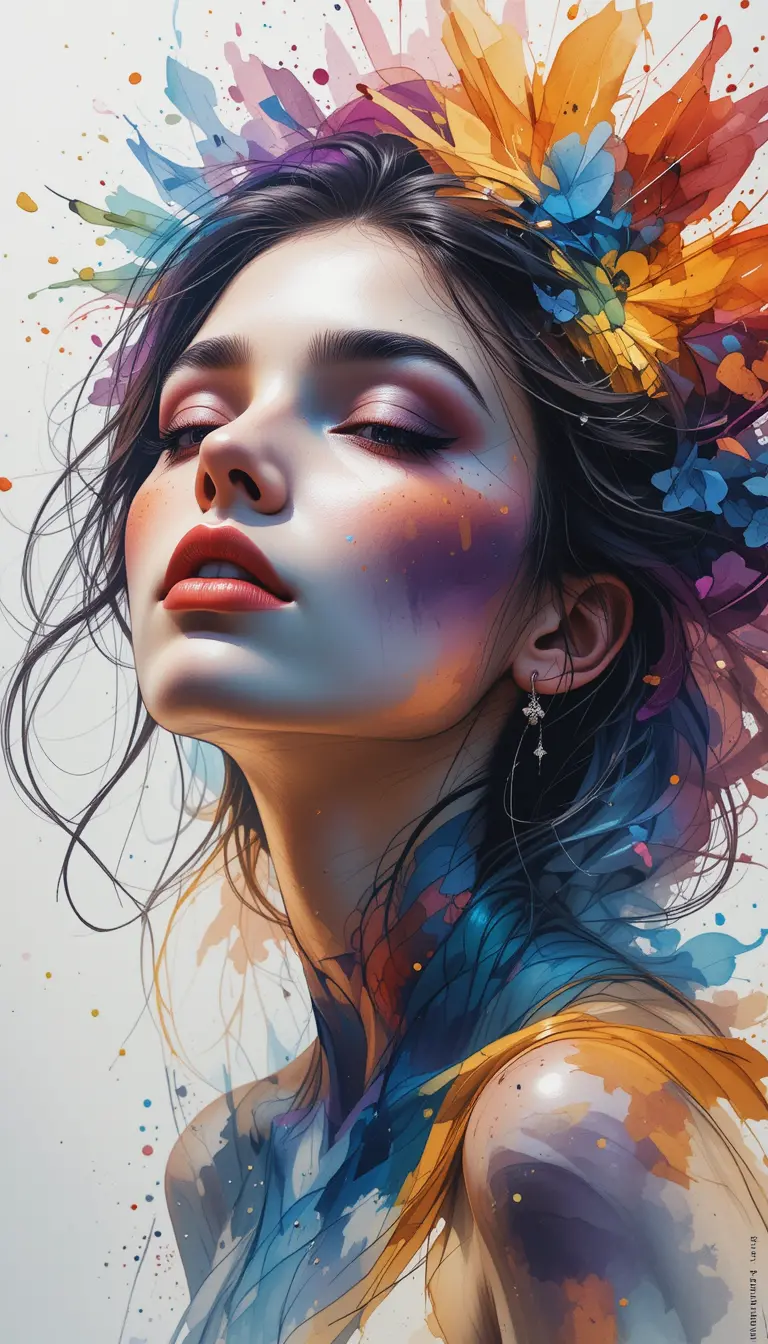 Watercolor portrait of an enchanting artistic woman illustration