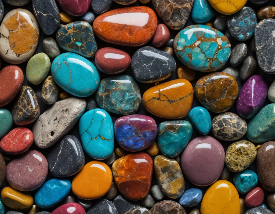 Colorful steampunk stones in a detailed macro composition