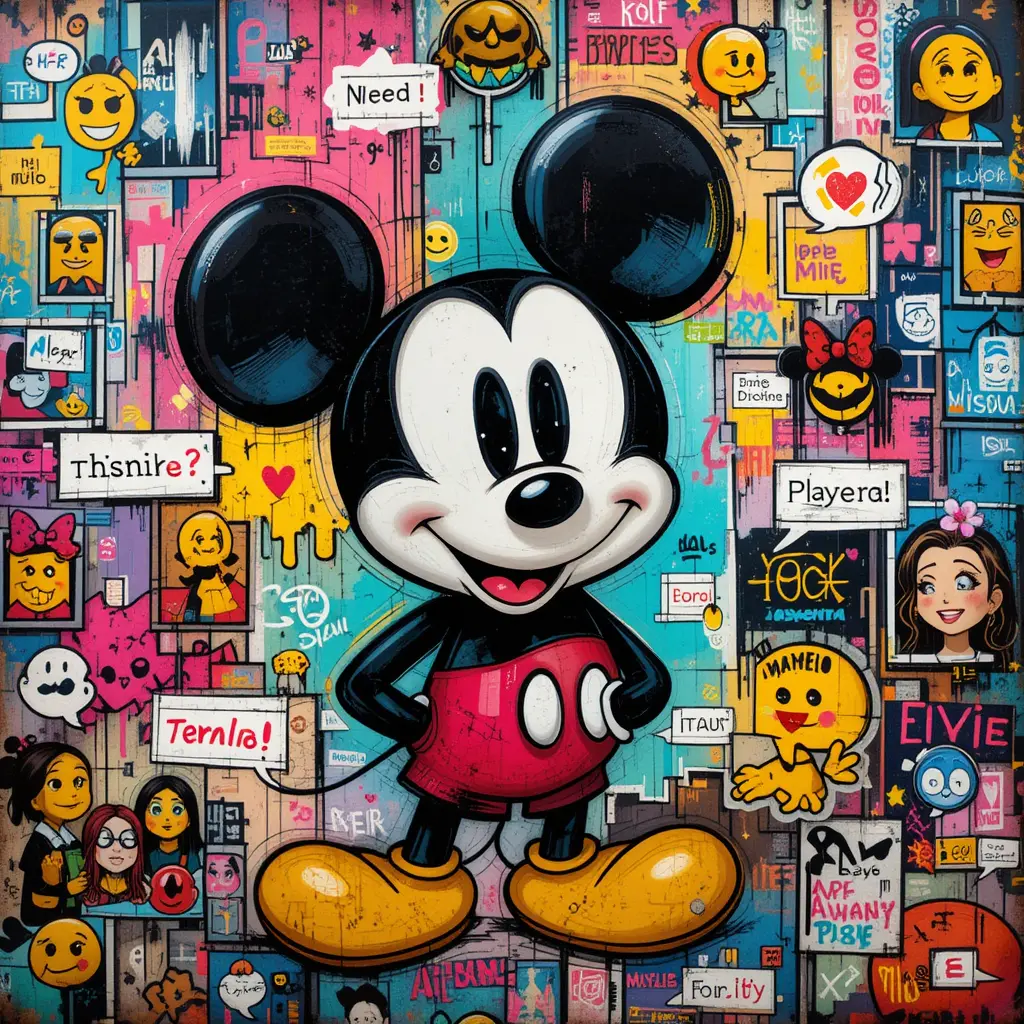 Graffiti style cartoon mouse collage wallpaper illustration