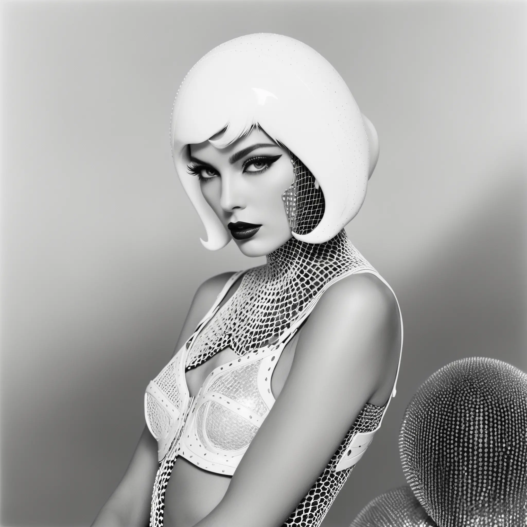 Futuristic fashion woman in a martian metropolis polaroid