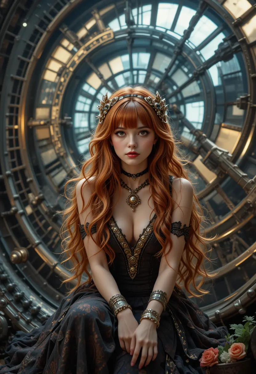Fantasy ruler of time girl in ancient clockwork city