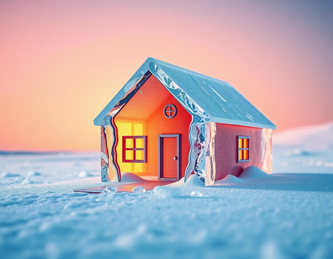 Abstract digital pop art house made of ice