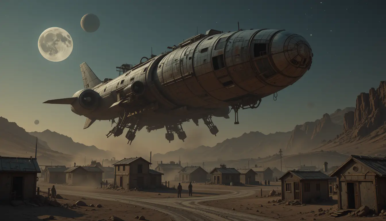 Massive Cargo Spaceship Resupplying A Dusty Alien Town