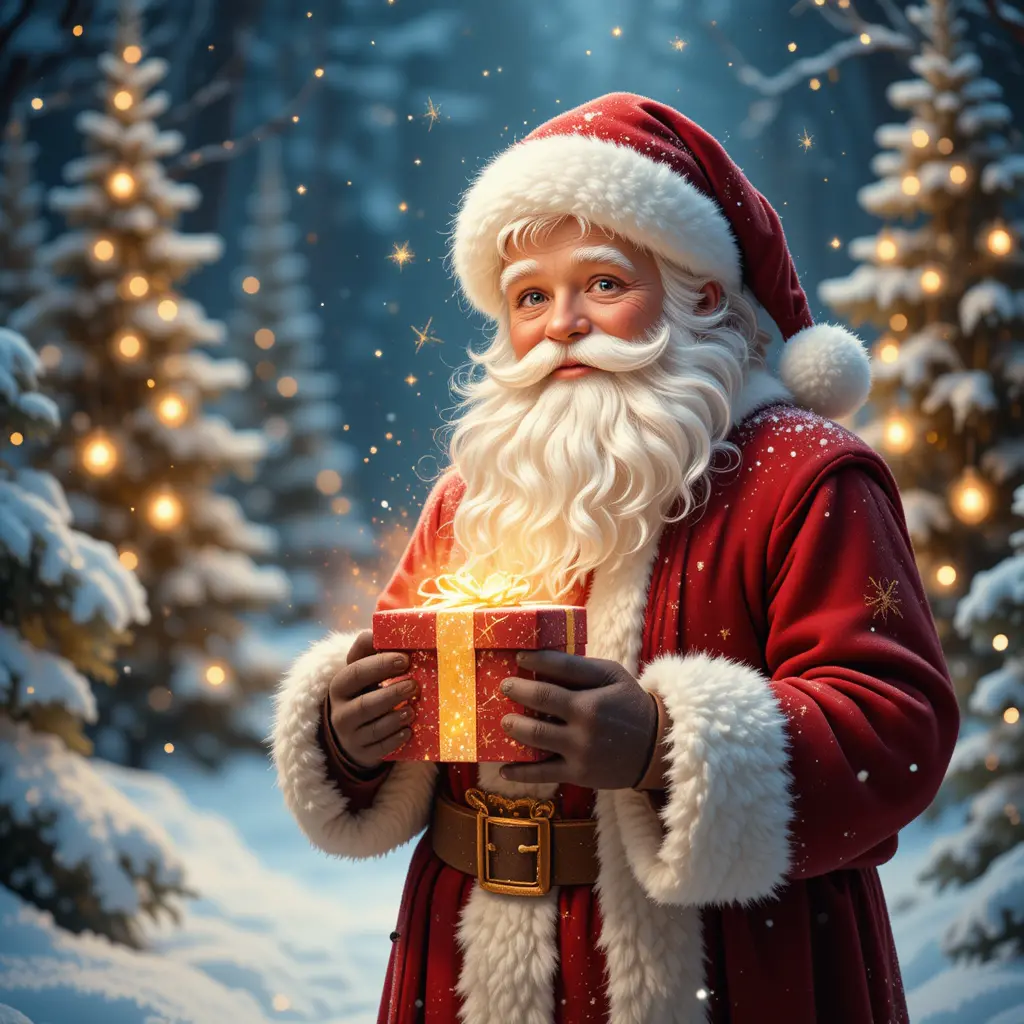 Gentle Santa Claus In Magical Snowy Forest Illustration
