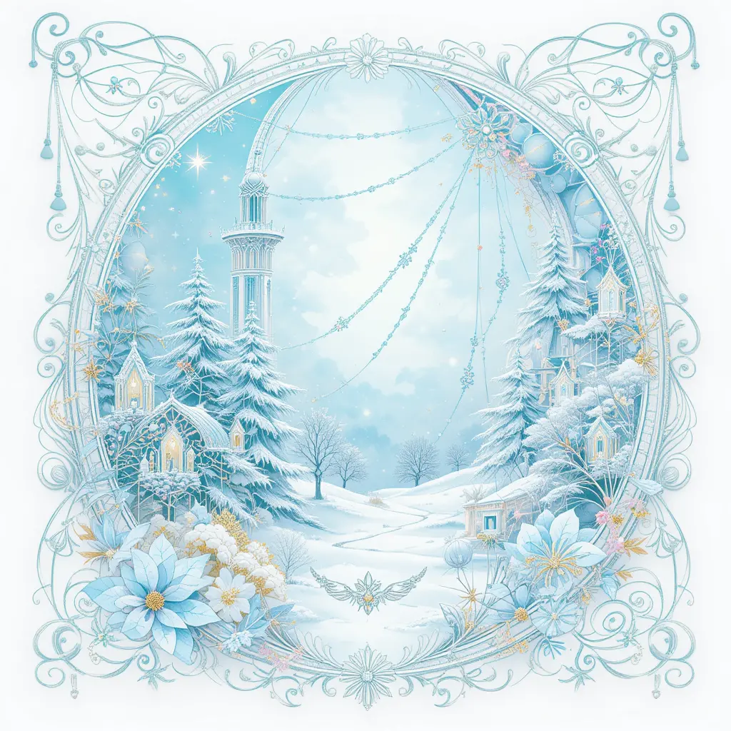 Bright white watercolor christmas card in boho festive style