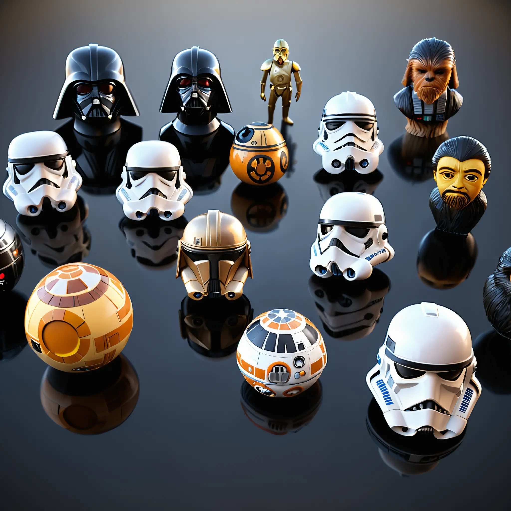 Table layout of eight realistic sci fi style emojis