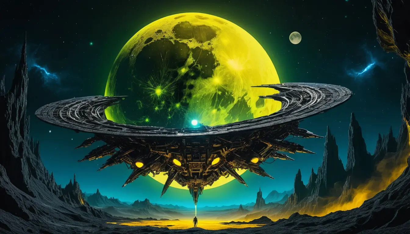 Cybernetic black moon glowing with neon lights