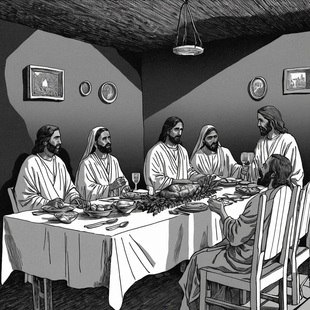 Jesus Speaking With Disciples At The Last Supper Table