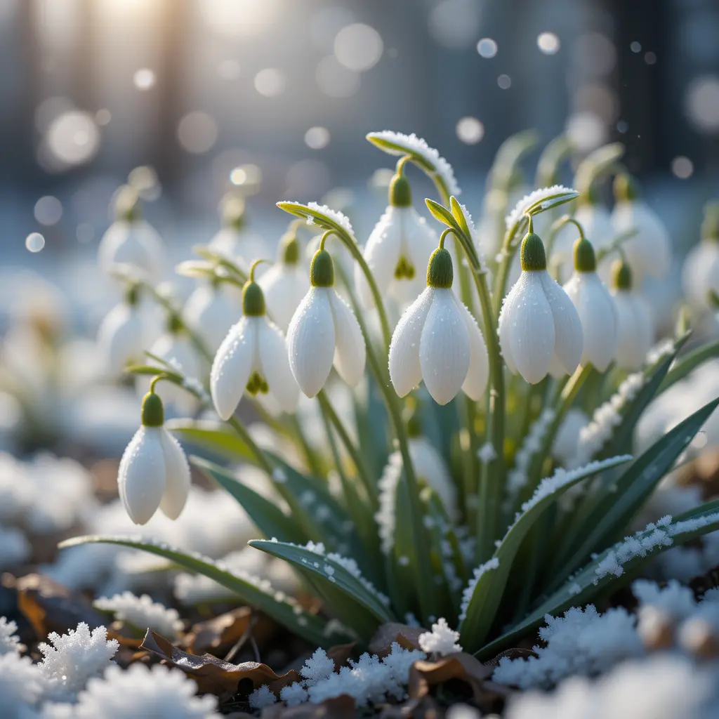 Snowdrops Emerging Through Snow In Bright Spring Digital Art