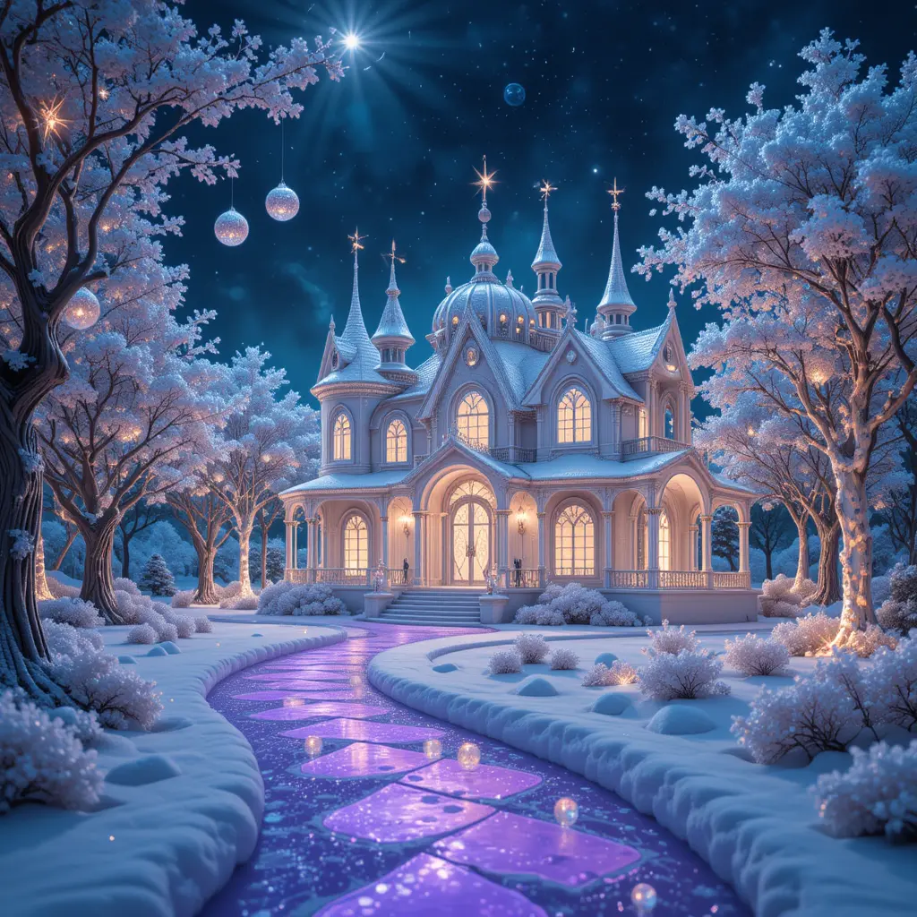 Enchanted Fantasy House In A Crystal Winter Landscape