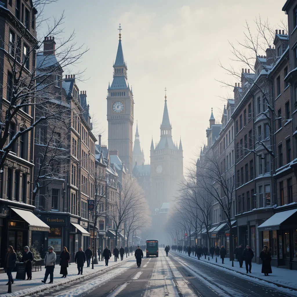 Great Britain cityscape on a quiet winter day