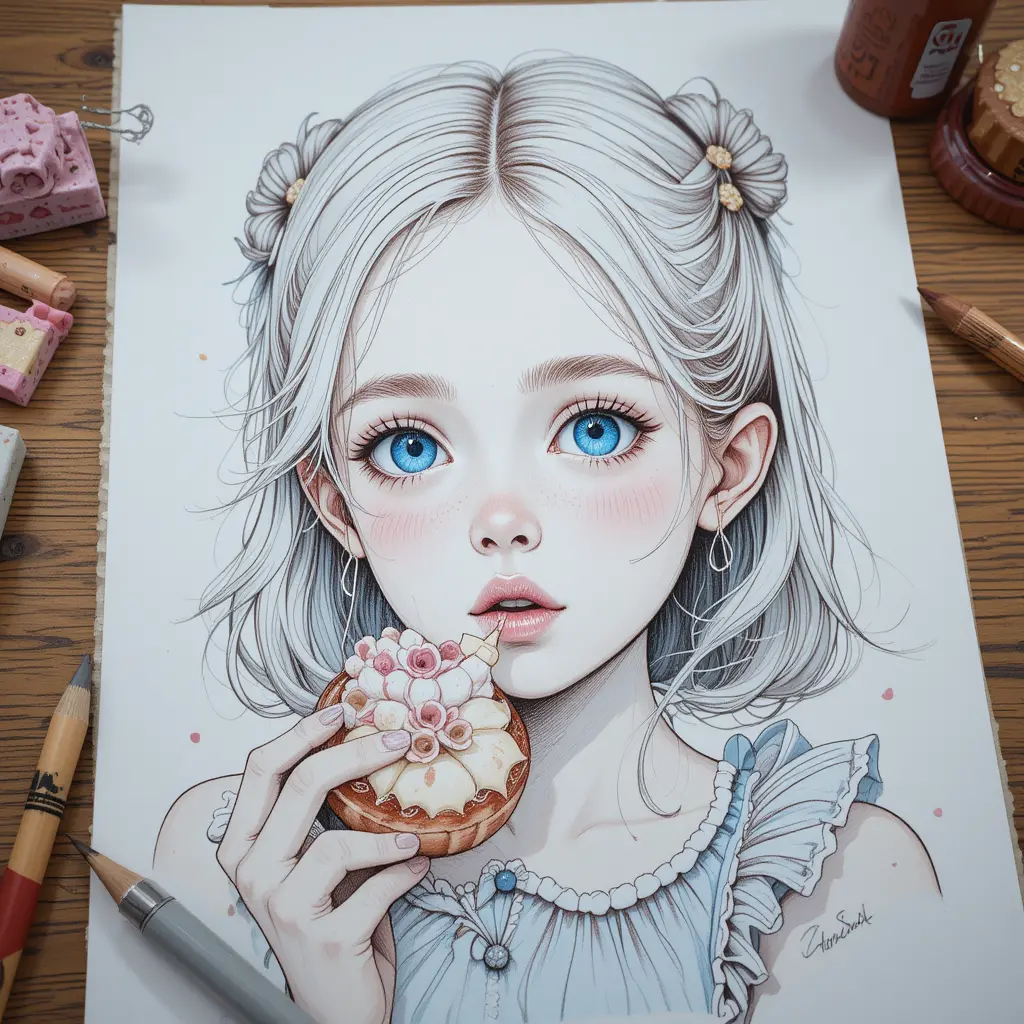 Portrait of a little girl with colorful sweet inspired style