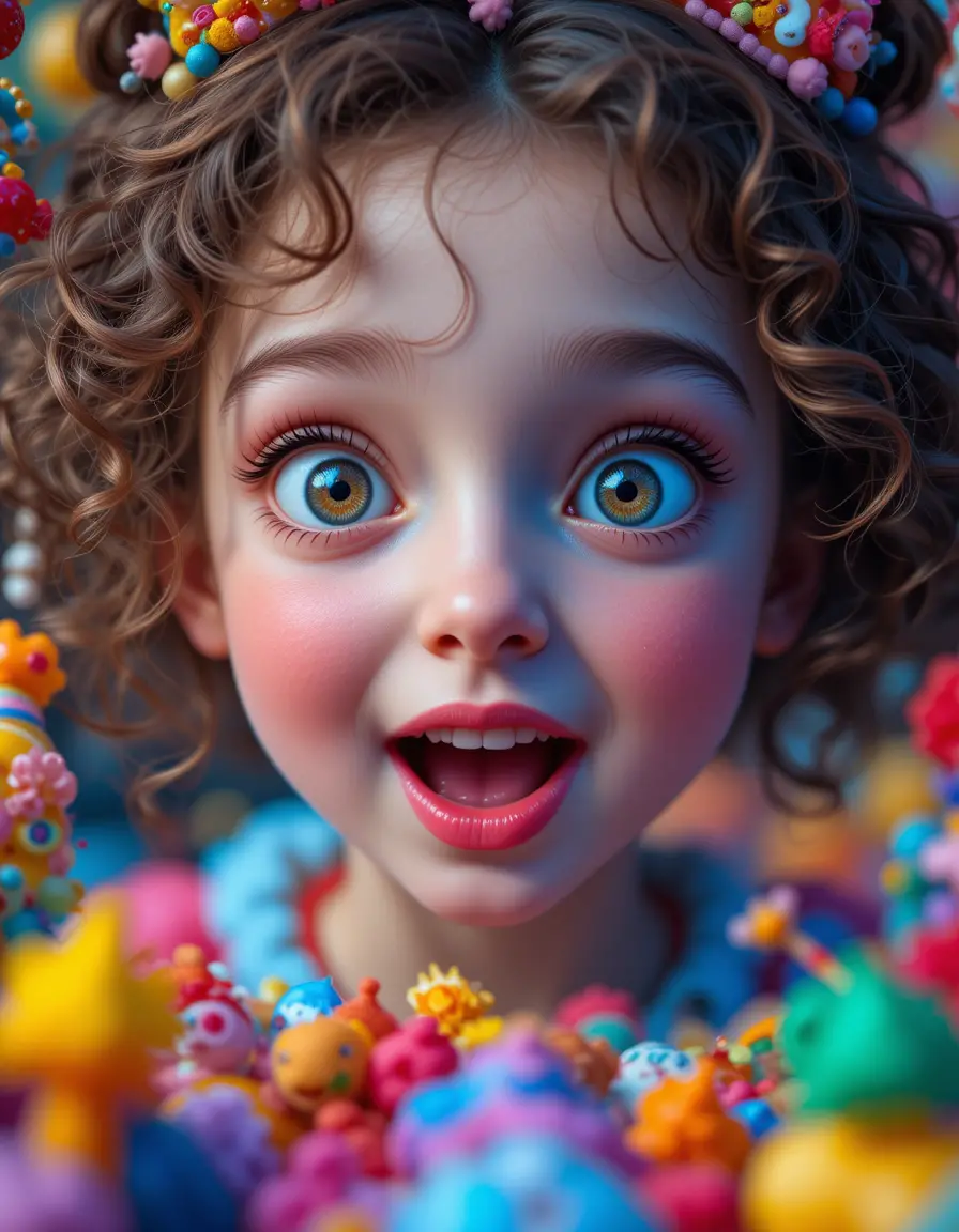 Close up of a joyful girl with sparkling wide eyes