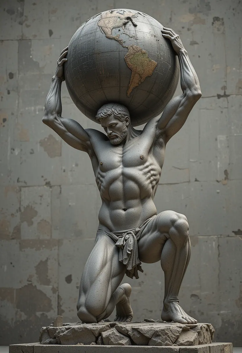 Realistic Atlas Statue Straining Under A Massive Stone Globe