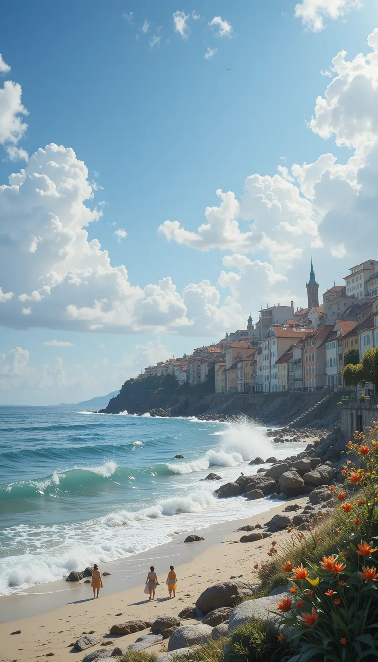 Sunny coastal wind on the shore of a hometown