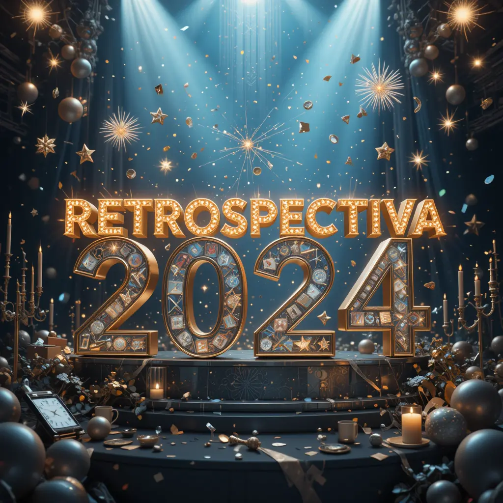 Elegant 3D metallic typography for 2024 retrospective