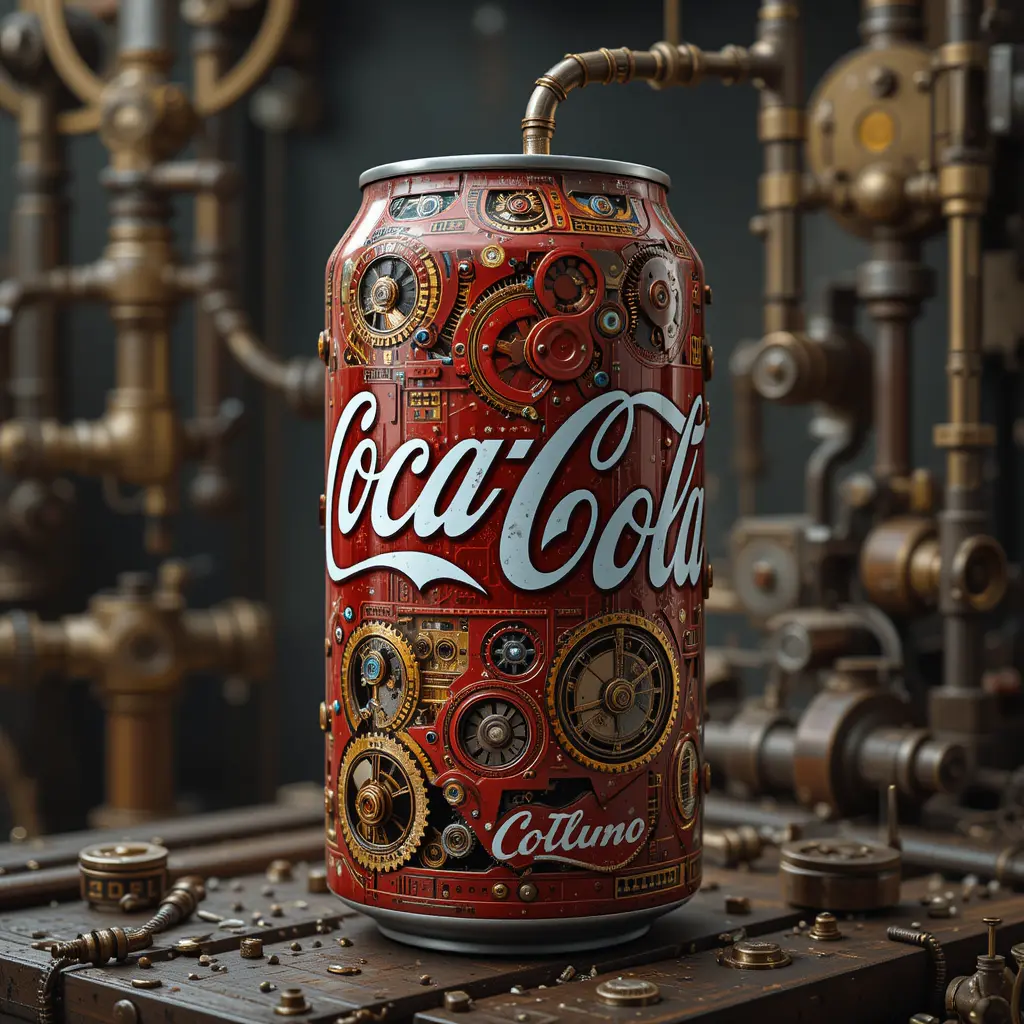 Steampunk soda can with gears pipes and mechanisms