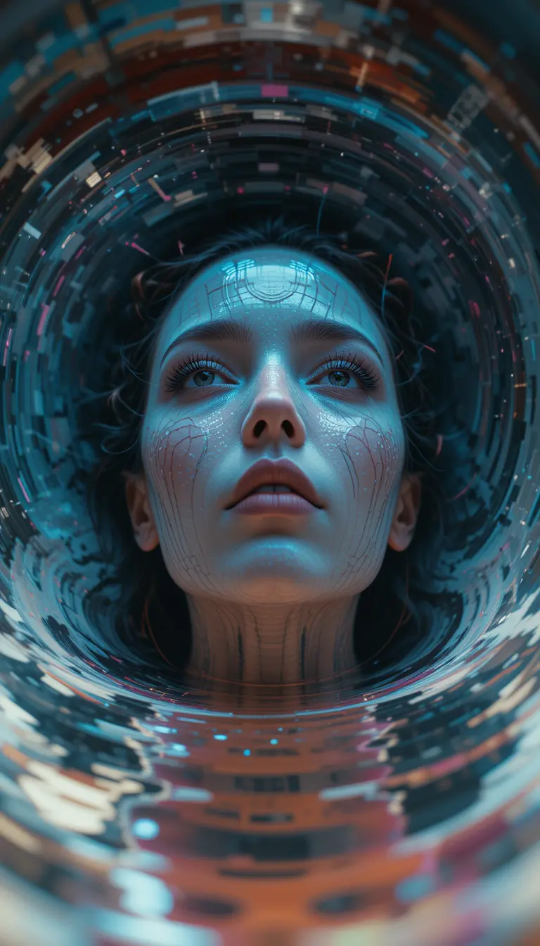 Surreal close up of Maya drawn into swirling planet