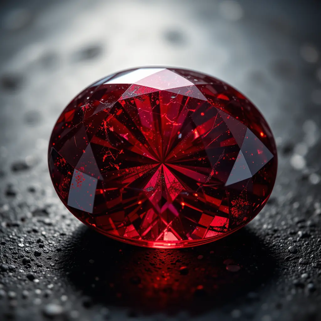 Majestic red gemstone with glowing ember like highlights