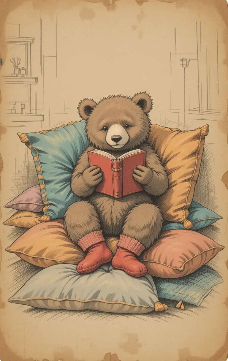 Cozy Pencil Sketch Of A Bear Reading Before Sleep