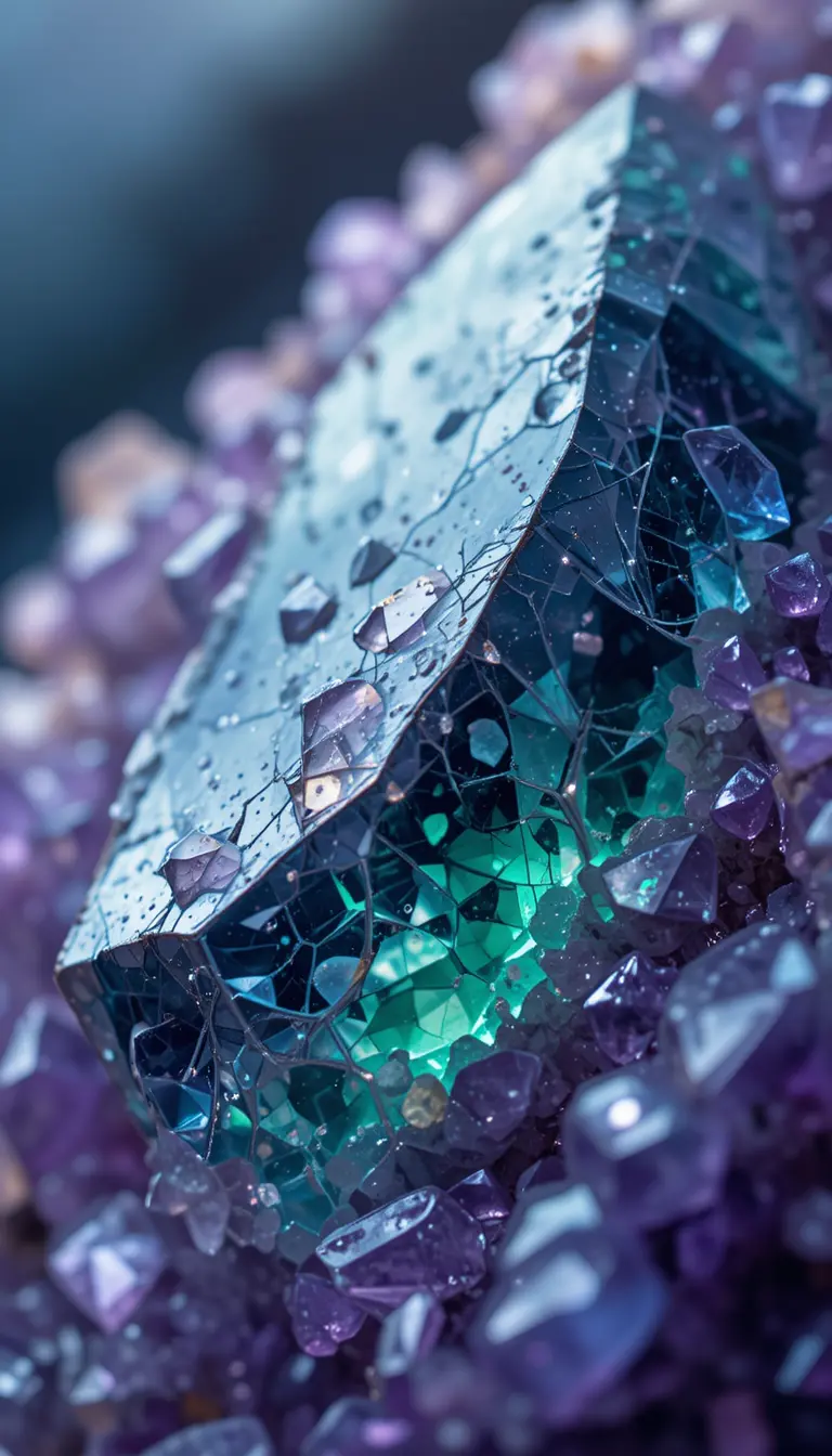 Macro view of a green amethyst gemstone with reflections