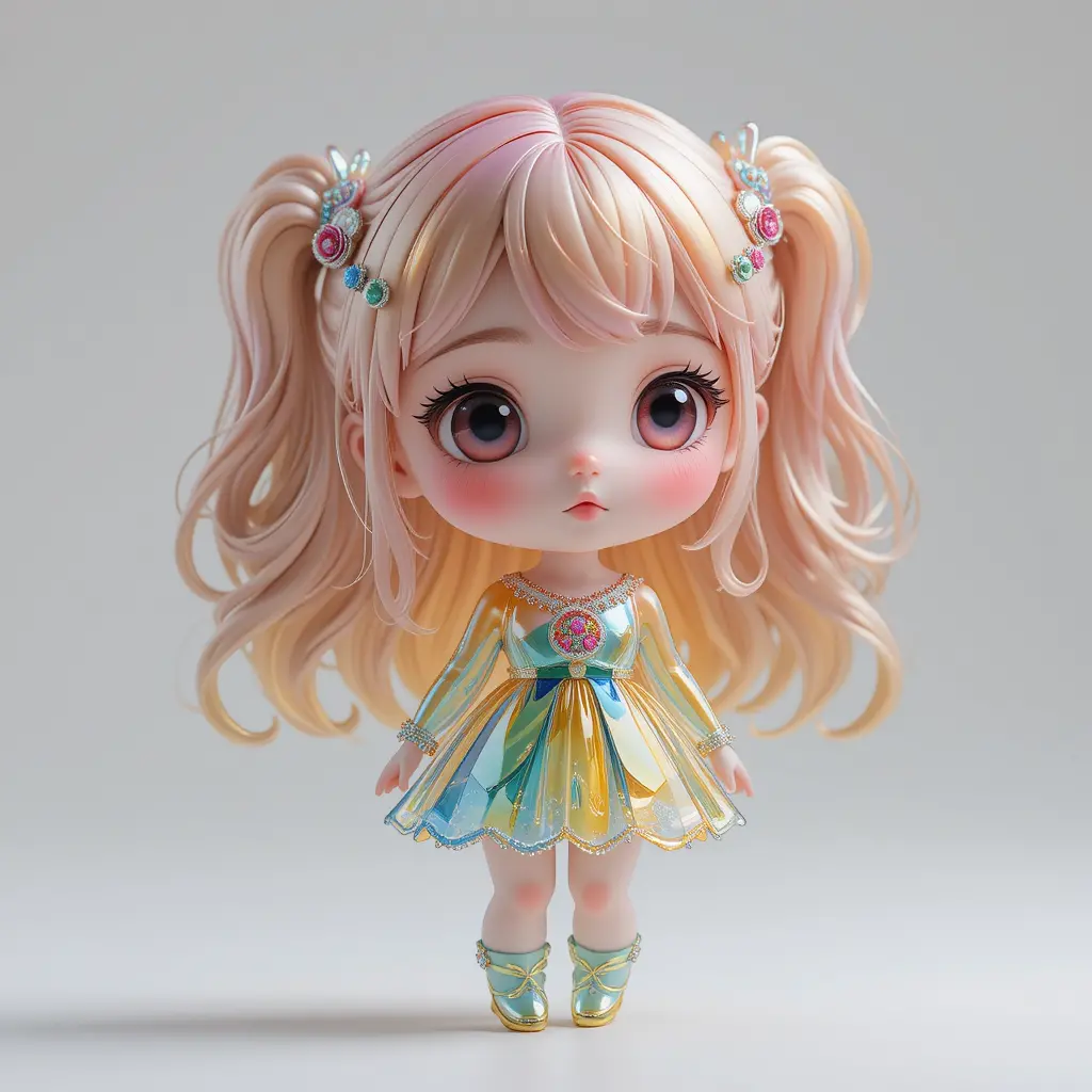 Cute liquid chibi girl character in colorful 3d design