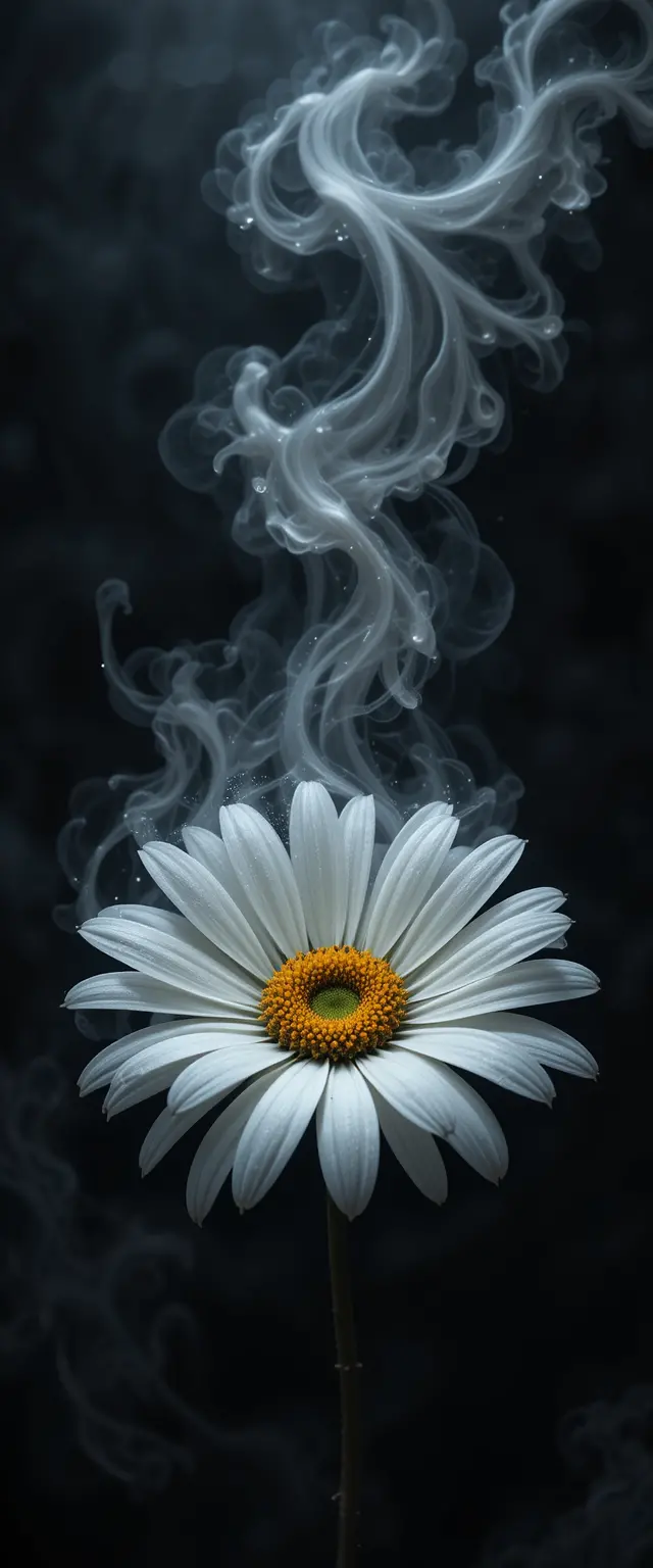 White daisy in ash on dark mysterious book cover