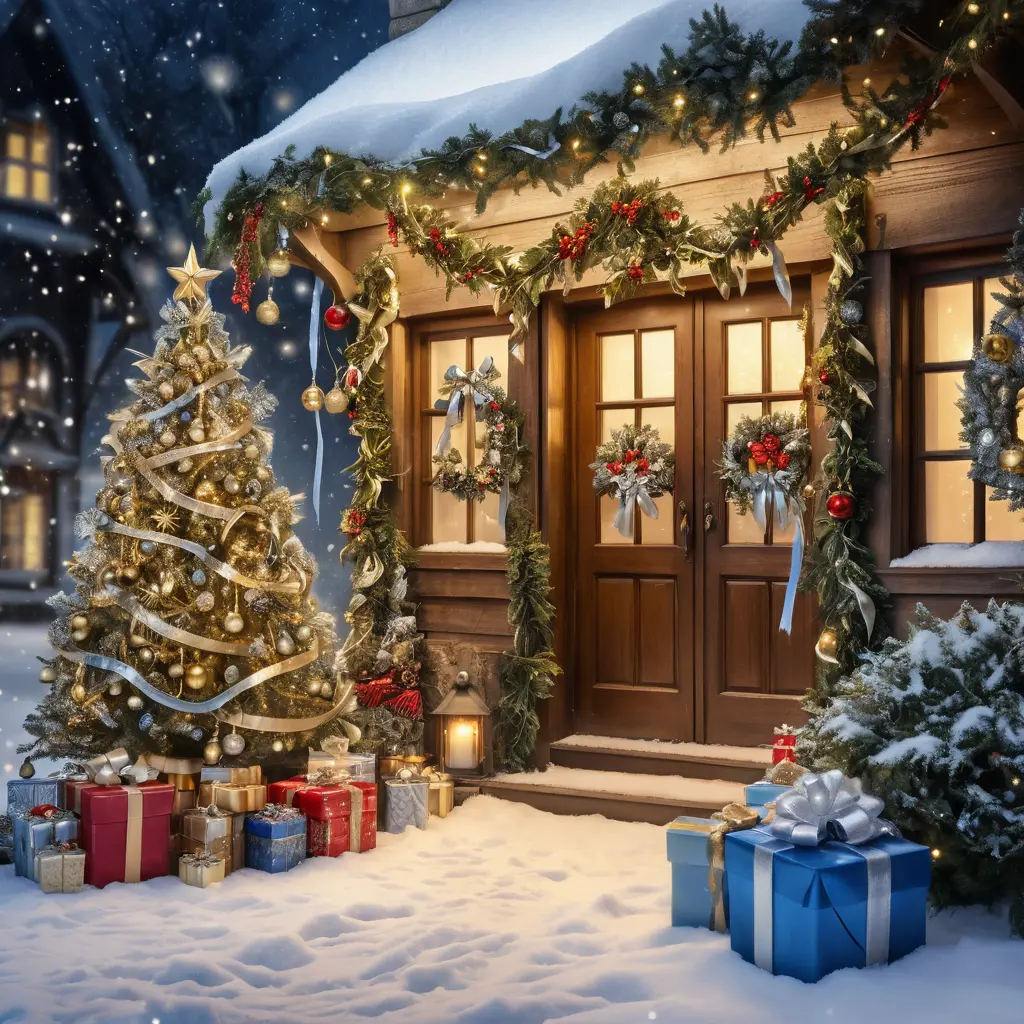 Cozy Christmas tree scene with gifts and candlelight