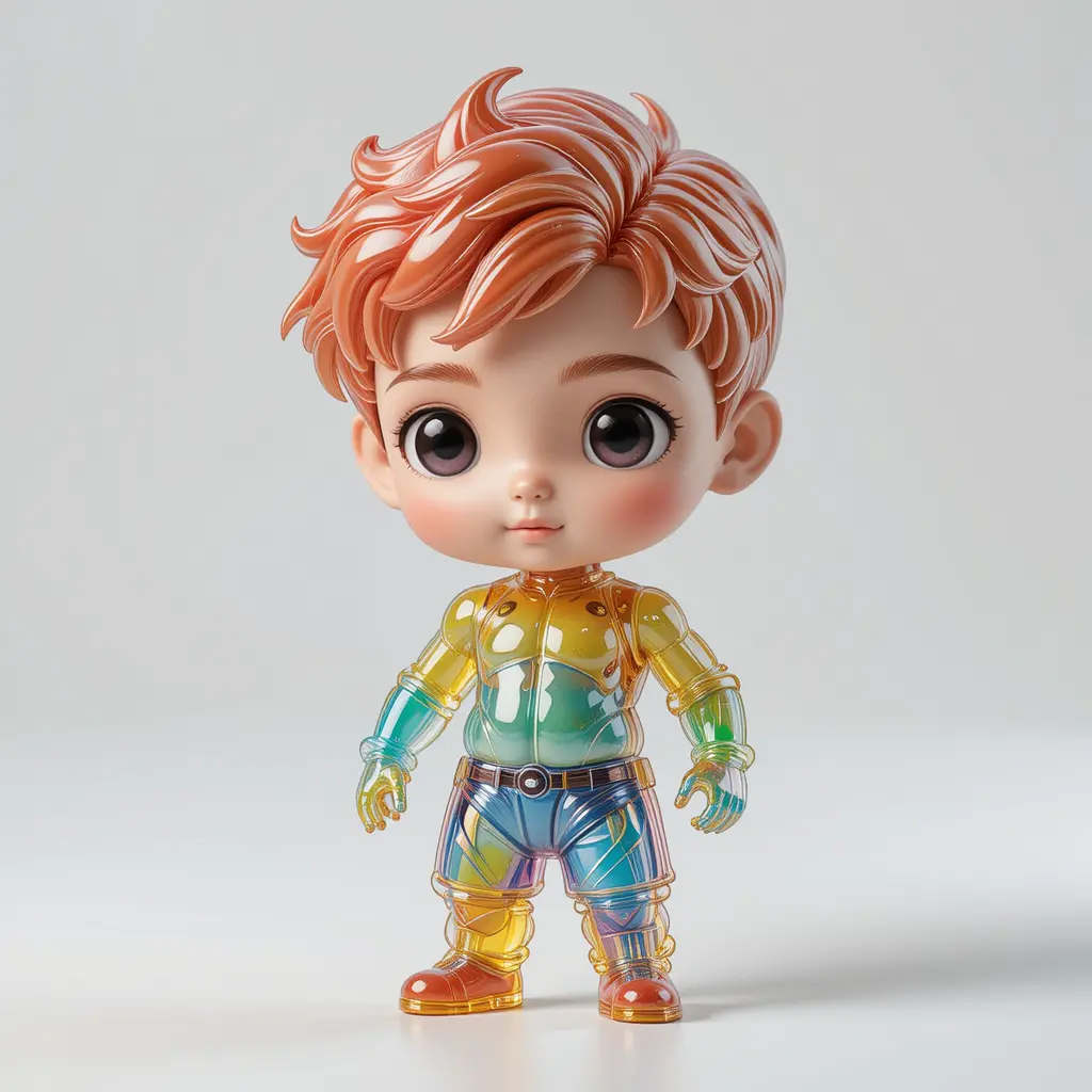 Cute multicolor chibi boy character made of liquid