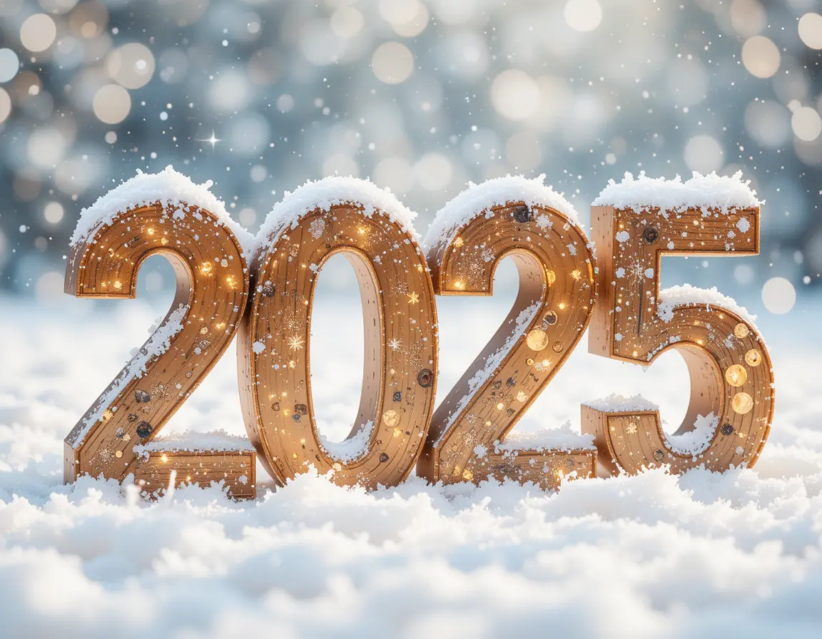 Watercolor wooden 2025 numbers standing in snowy scene