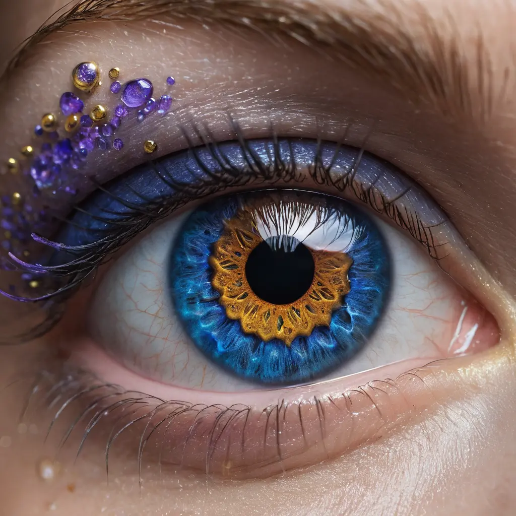 Macro close up of a blue human eye with water droplets