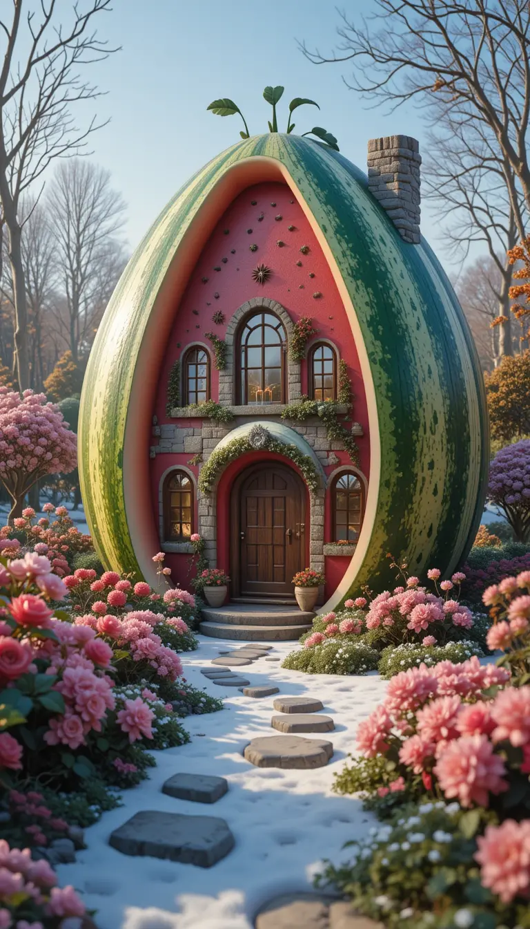 Whimsical Watermelon Shaped House In A Fairy Garden