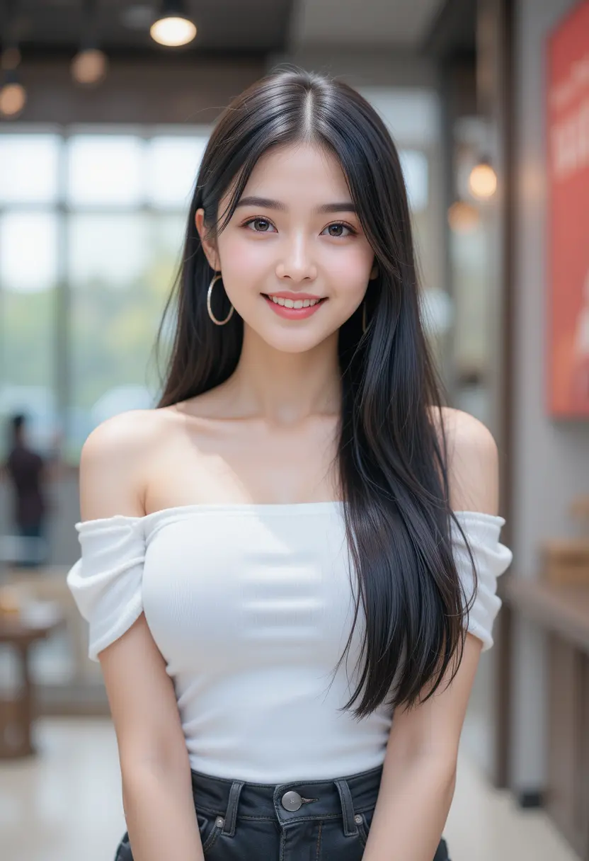 Smiling young Korean woman with straight black hair