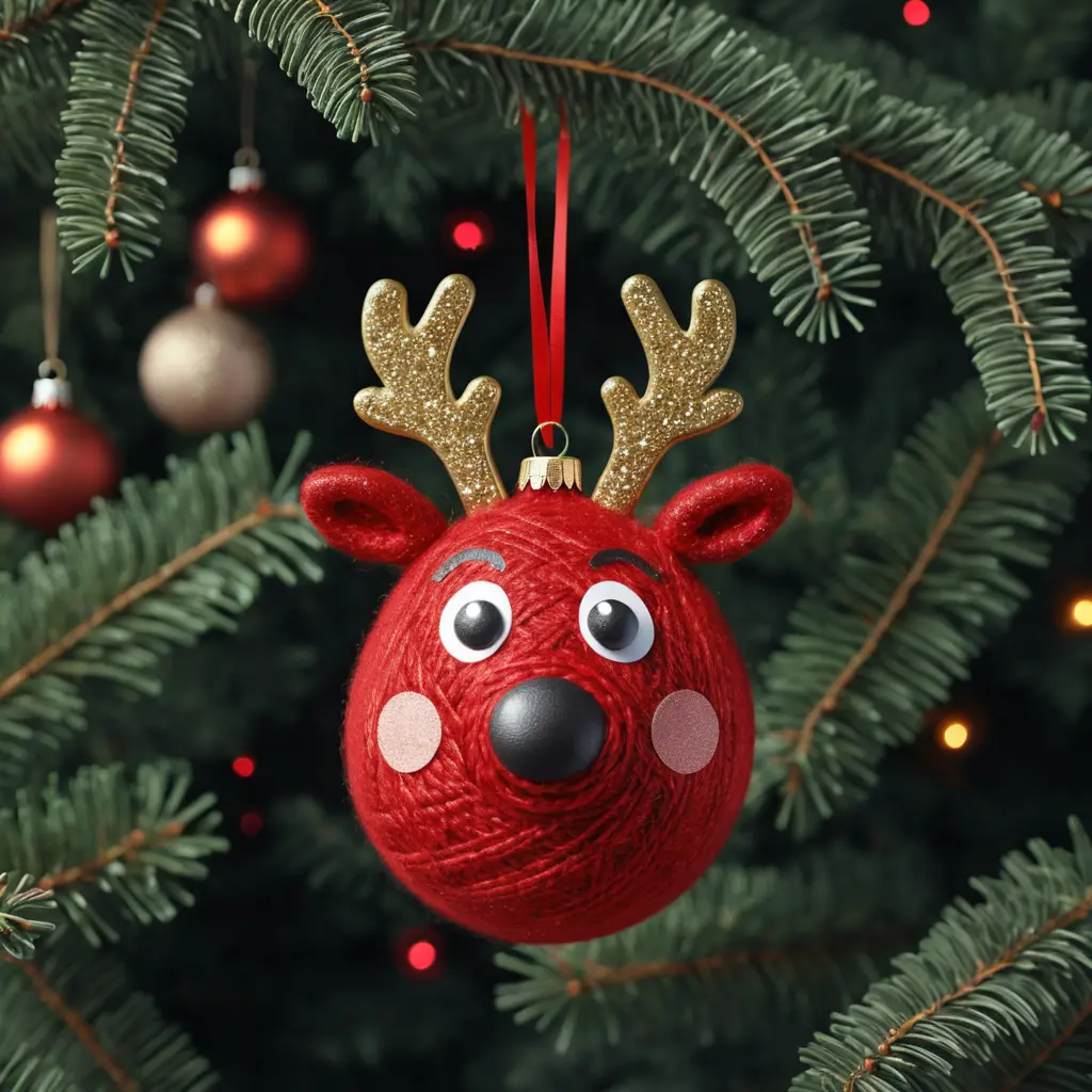 Cheerful Reindeer Christmas Ornament On Red Background