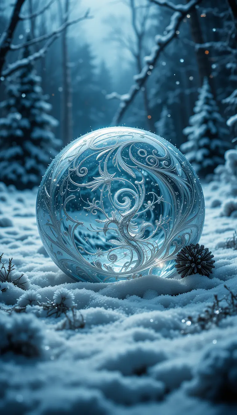 Glass Ball On Snow In A Cinematic Christmas Landscape