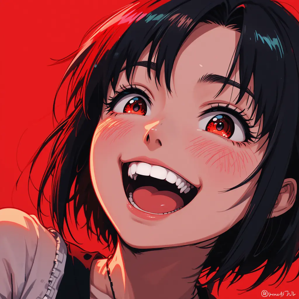 Happy anime girl portrait with dramatic red lighting